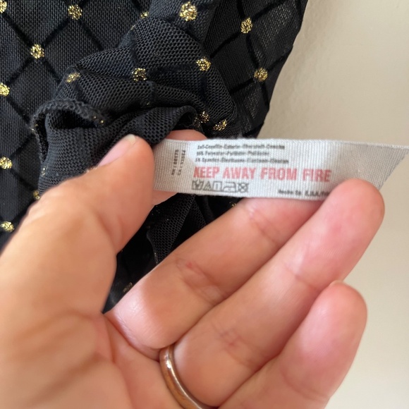 Free People Sz S Mesh Sheer Camisole Pullover Stretch Gold Dots Blouse Top - Picture 7 of 8